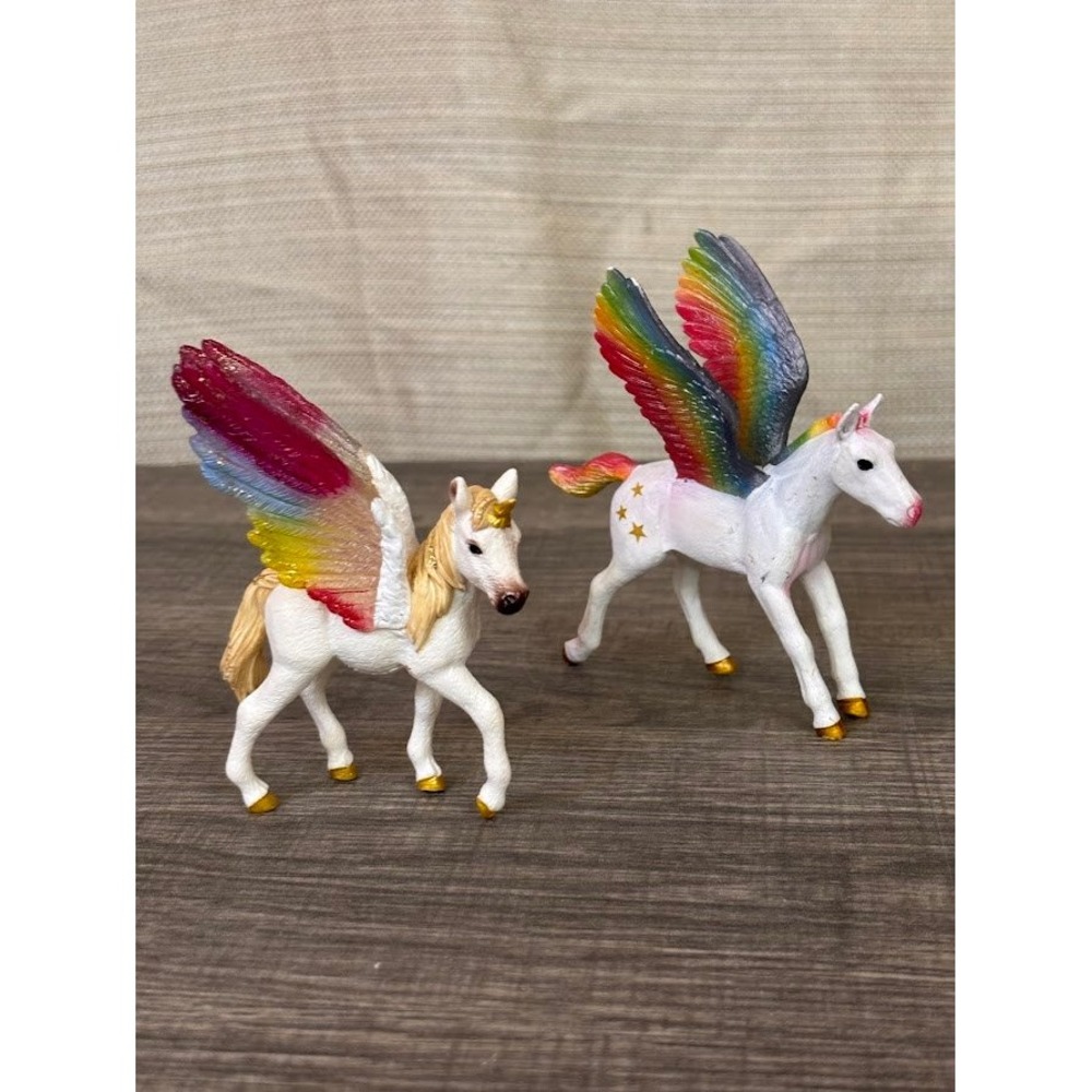 Schleich Mojo Rainbow Pegasus Unicorn Figurines Set 2 Mythical Fantasy Toy White